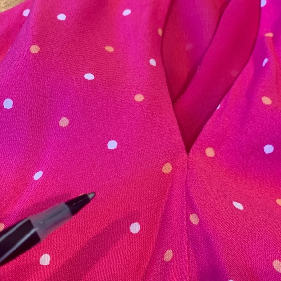 LOFT Polka Dot Bright Pink V-Neck Sleeveless Dress Women’s Large - Picture 5 of 9